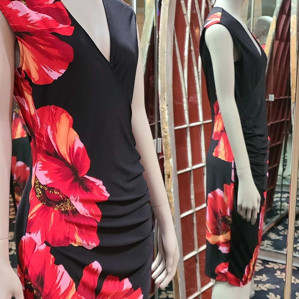 Cache Size 6 Red and Black Floral Dress